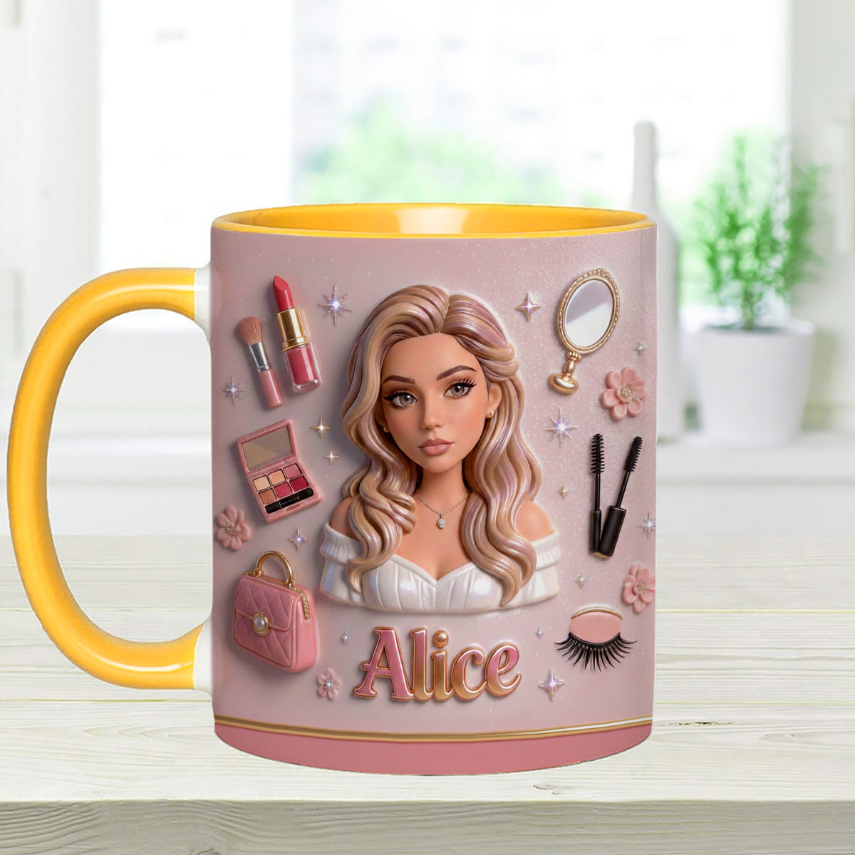 Love Make Up, Make Up Artist - Personalized Makeup Set Accent Mug with Acrylic Stirrers