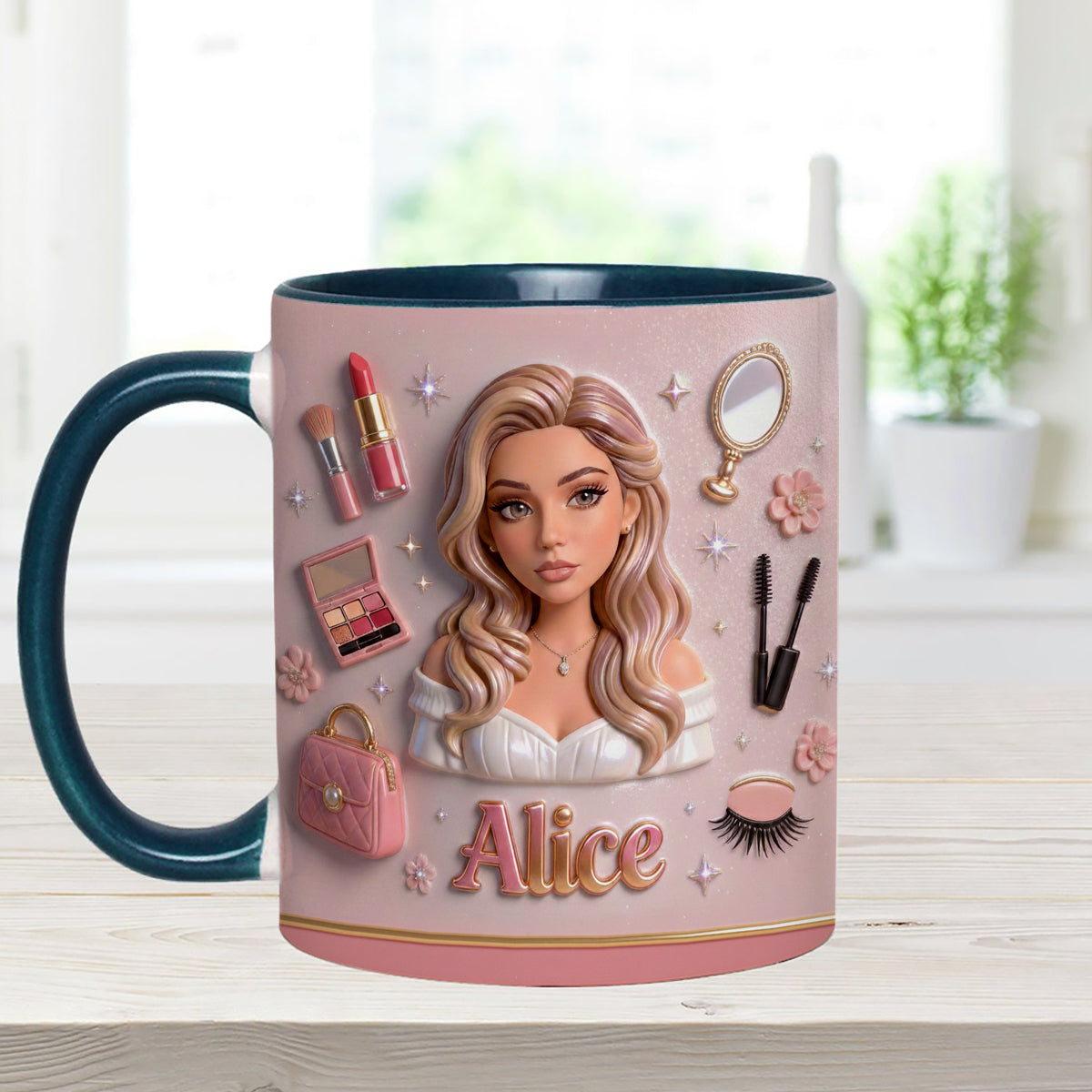 Love Make Up, Make Up Artist - Personalized Makeup Set Accent Mug with Acrylic Stirrers