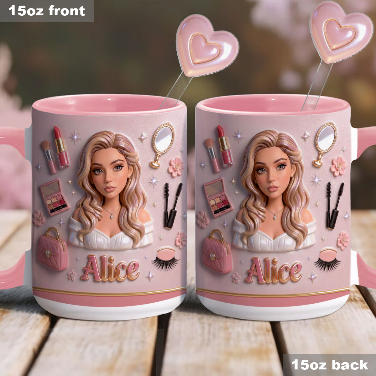 Love Make Up, Make Up Artist - Personalized Makeup Set Accent Mug with Acrylic Stirrers
