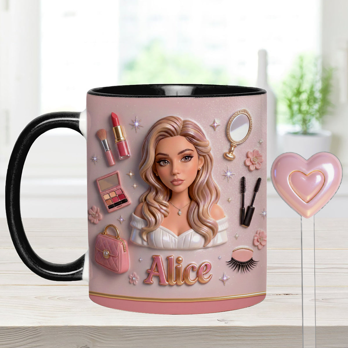 Love Make Up, Make Up Artist - Personalized Makeup Set Accent Mug with Acrylic Stirrers