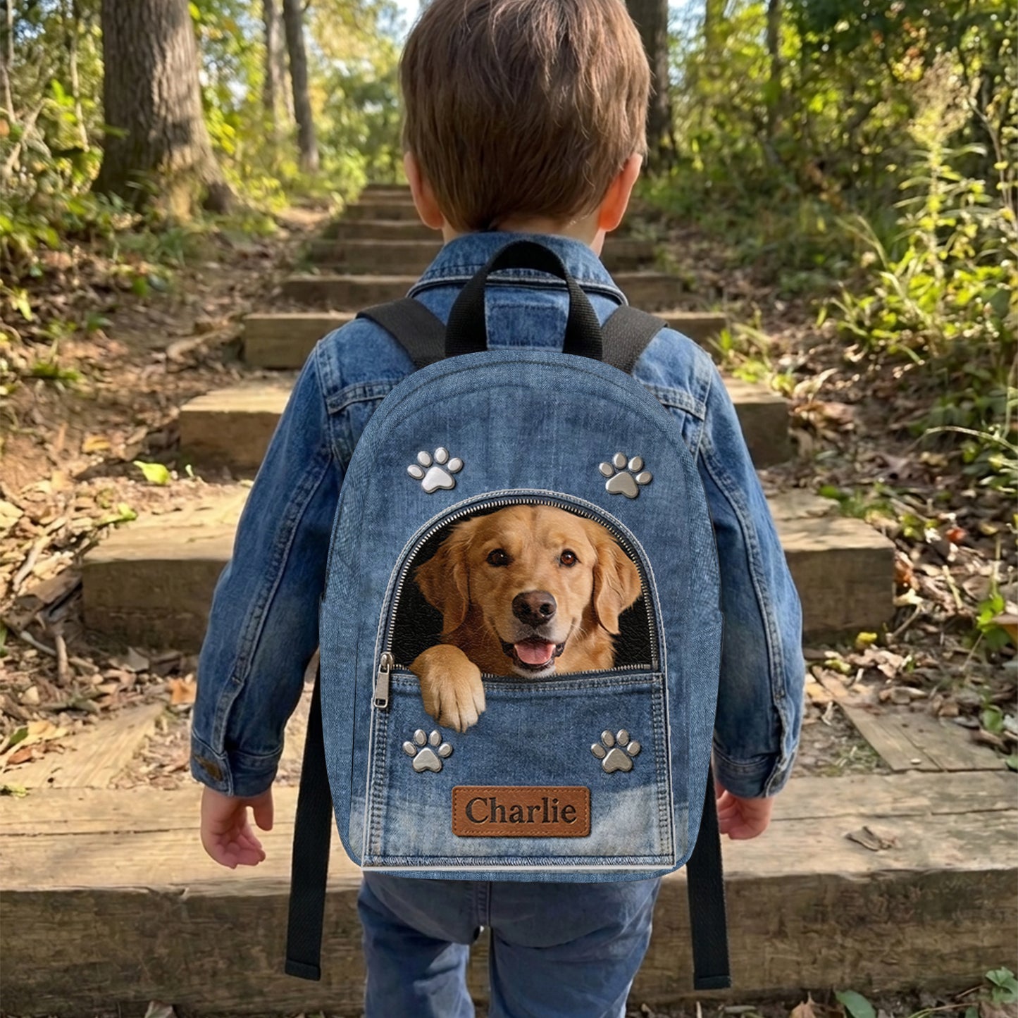 Sac à dos en denim personnalisé avec photo - Sac à dos avec patch en cuir interchangeable