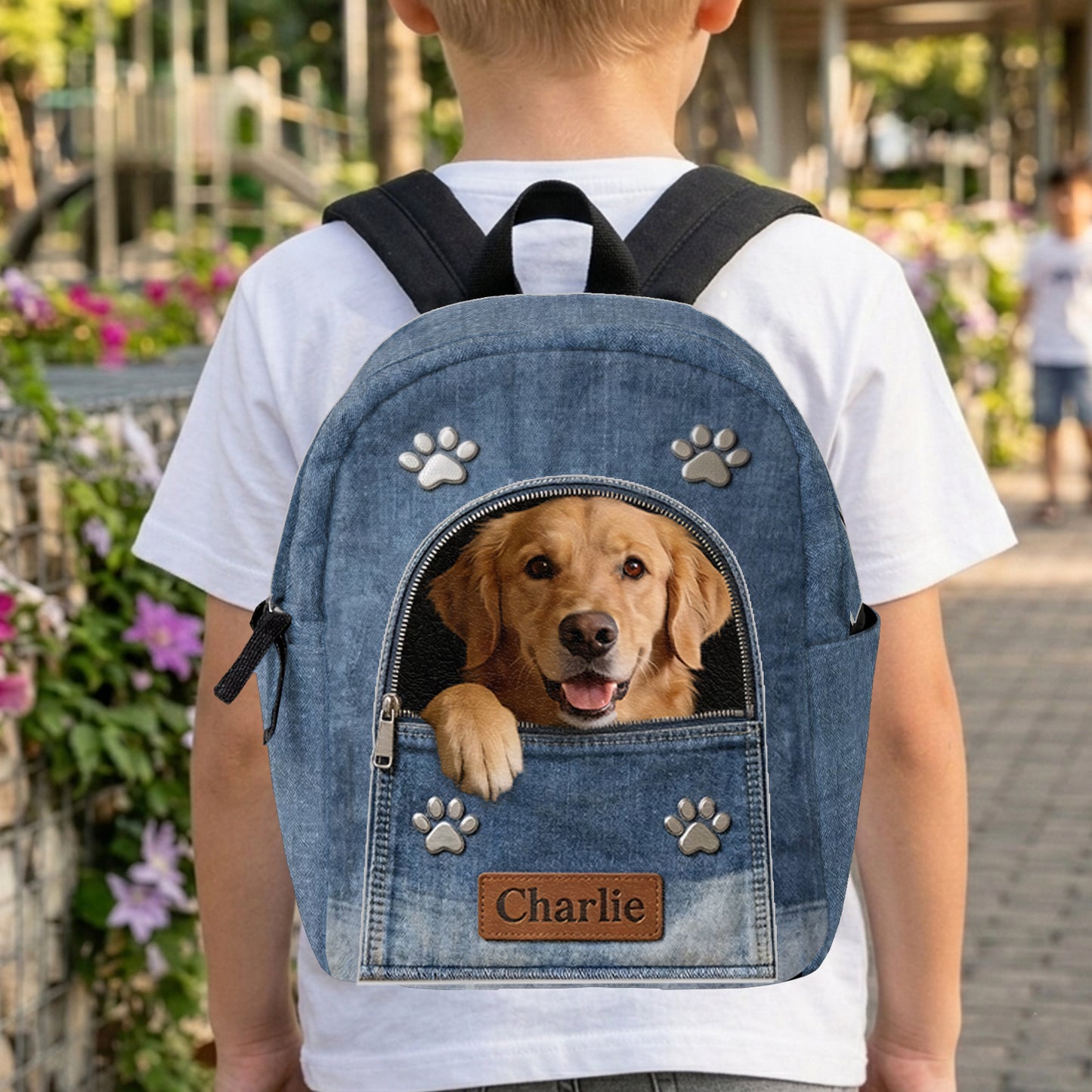 Sac à dos en denim personnalisé avec photo - Sac à dos avec patch en cuir interchangeable
