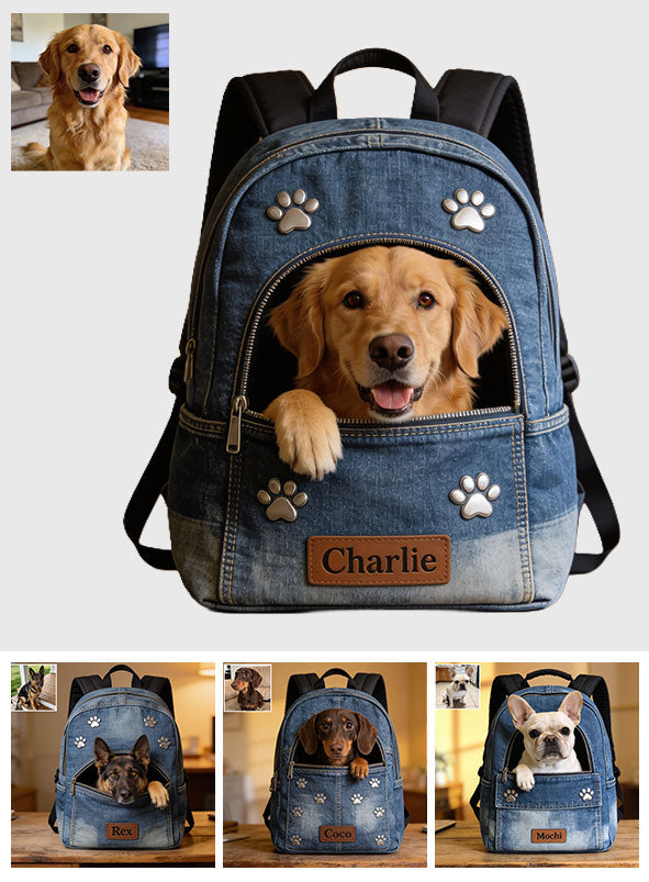 Sac à dos en denim personnalisé avec photo - Sac à dos avec patch en cuir interchangeable