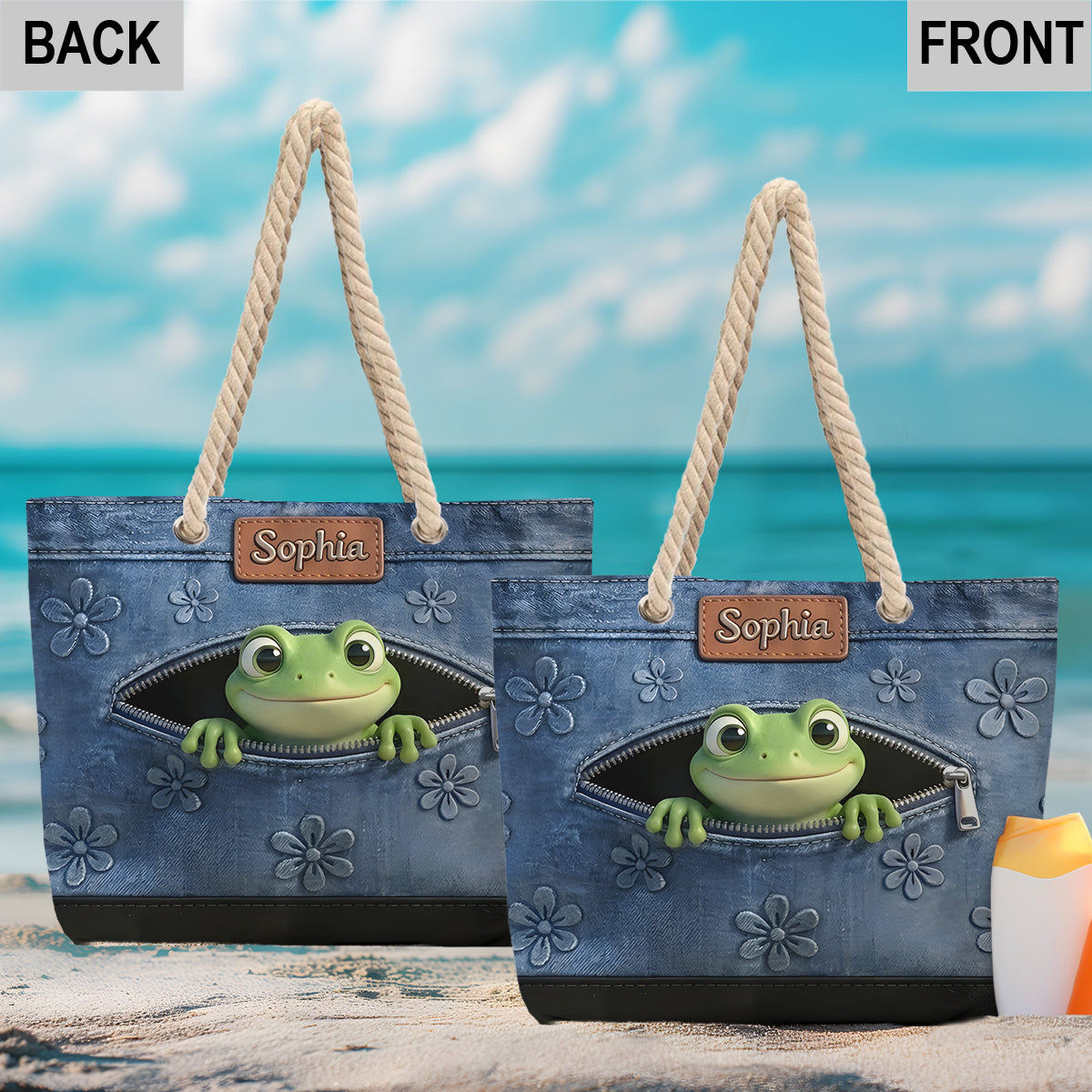 Amour des Grenouilles - Sac de Plage Personnalisé