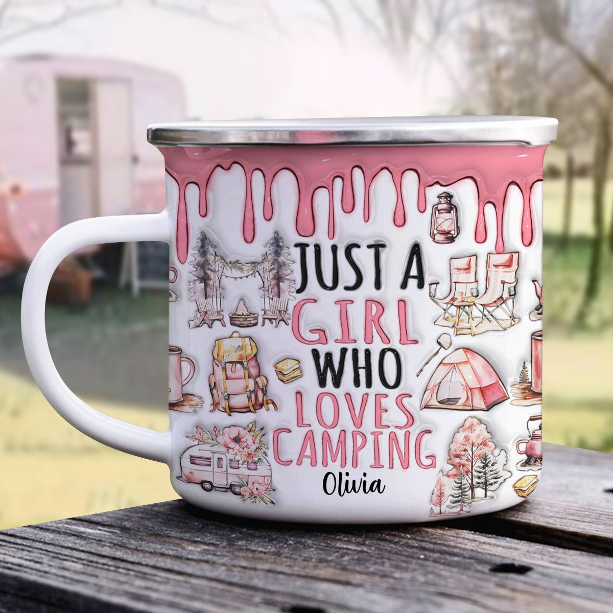 Just A Girl Who Loves Camping - Personalized Camping Enamel Mug