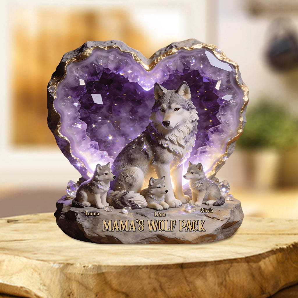 Mama Wolf, Wolf Mom - Personalized Wolf Custom Shaped Acrylic Plaque