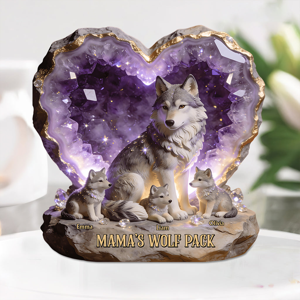 Mama Wolf, Wolf Mom - Personalized Wolf Custom Shaped Acrylic Plaque