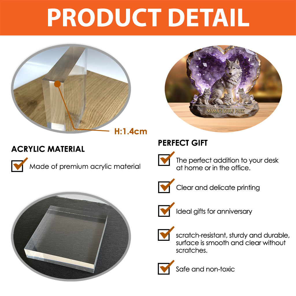 Mama Wolf, Wolf Mom - Personalized Wolf Custom Shaped Acrylic Plaque