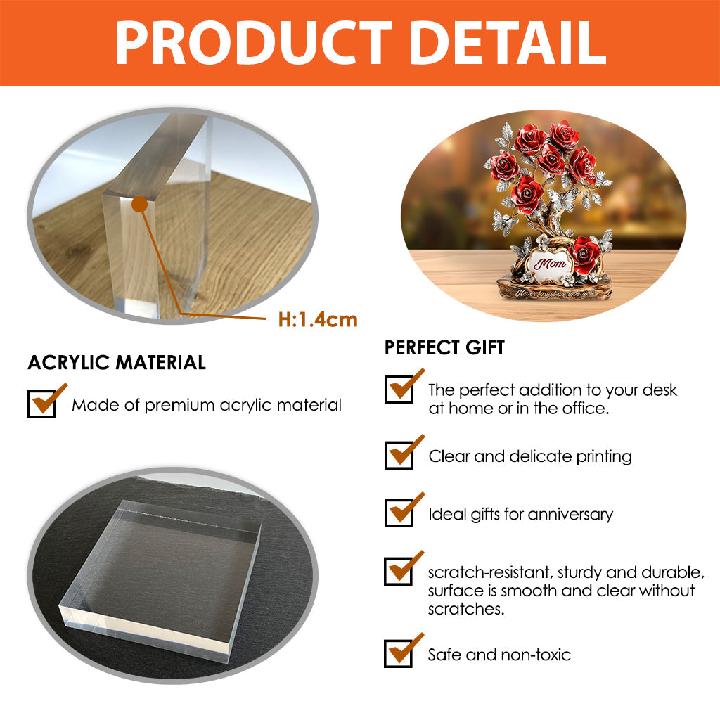 Floral Christmas Gift for Mom, Grandma – Personalized Custom Shaped Acrylic Plaque