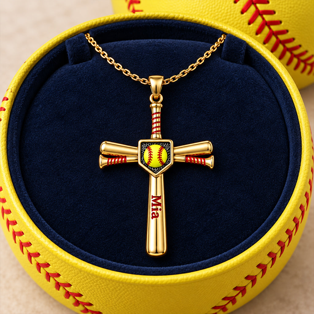 Trust - Personalized Softball Shaped Metal Pendant Necklace