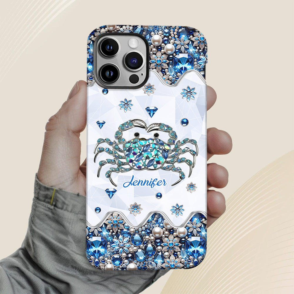 Élégante coque de téléphone personnalisée « Crabe bleu élégant » pour amoureux de la mer
