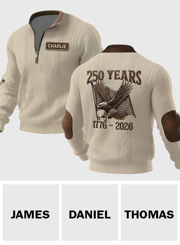 Sweat-shirt zippé personnalisé pour vétéran des États-Unis, commémorant le 250e anniversaire de la guerre des États-Unis.