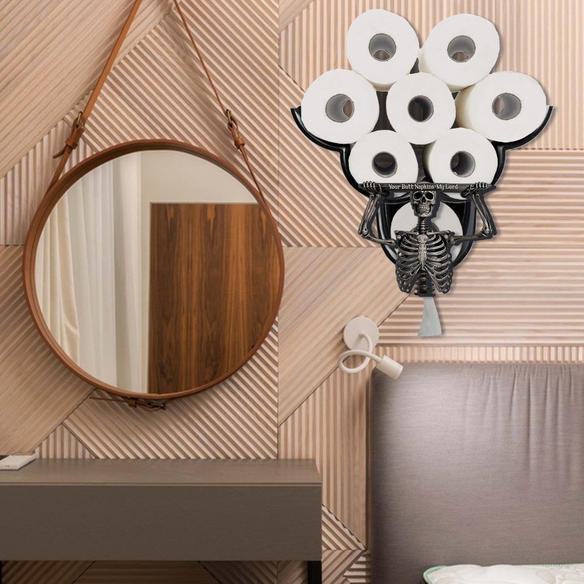 Décoration de salle de bain humoristique - Serviettes pour vos fesses, mon Dieu - Porte-papier toilette personnalisé en forme de crâne