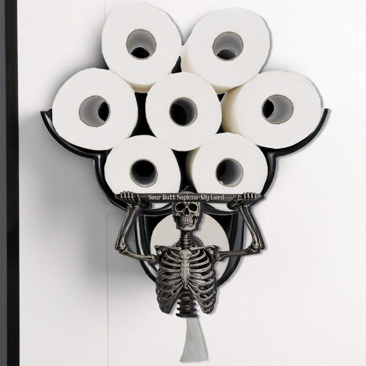 Décoration de salle de bain humoristique - Serviettes pour vos fesses, mon Dieu - Porte-papier toilette personnalisé en forme de crâne
