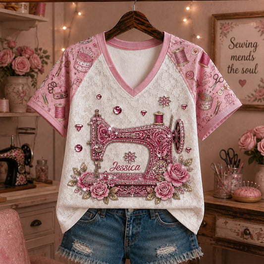 Amour de la Couture - T-Shirt V-Cou Personnalisé Imprimé Intégral
