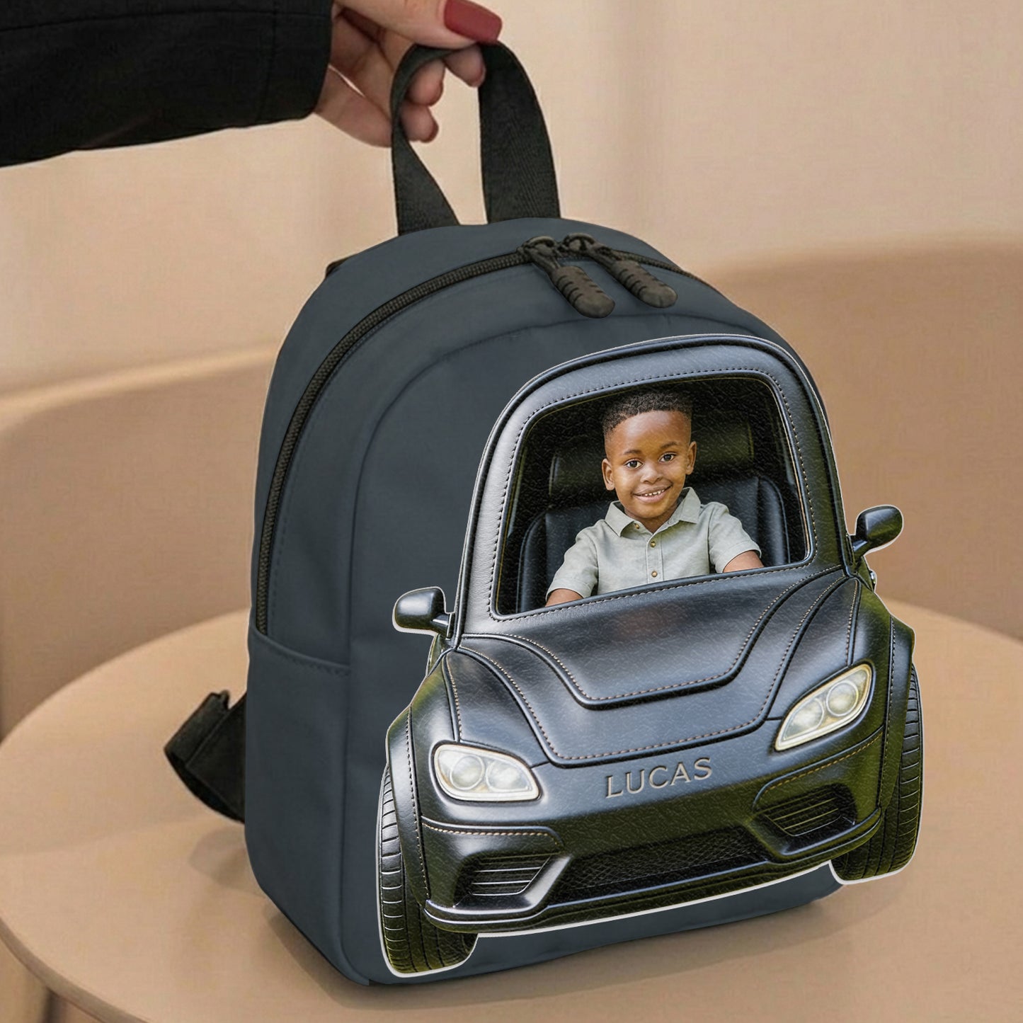 Custom From Photo And Vehicle - Personalized Kid Changeable Leather Patch Backpack