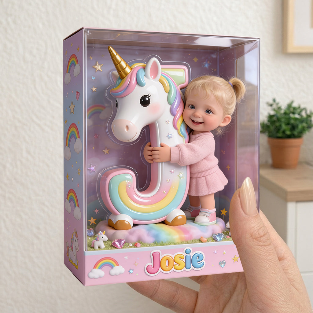 Unicorn Alphabet Letter & Custom Photo - Personalized Kid Acrylic Display Box