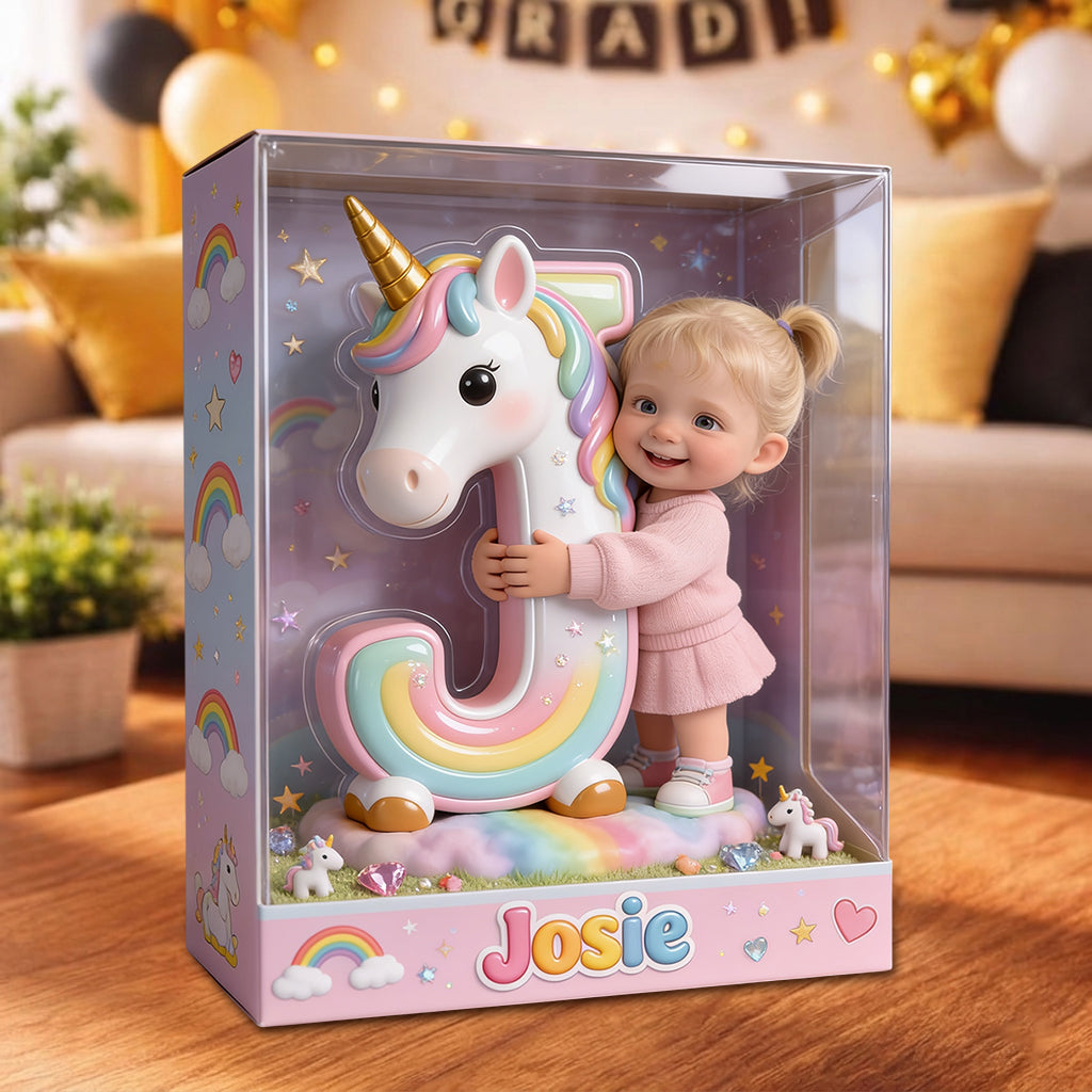 Unicorn Alphabet Letter & Custom Photo - Personalized Kid Acrylic Display Box