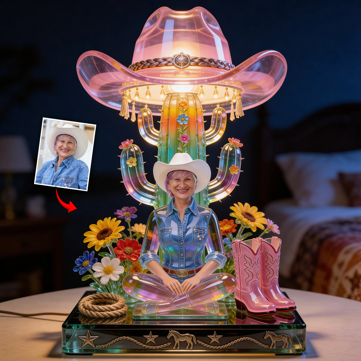 Rodeo Western Theme - Personalized Cowgirl Acrylic LED Night Light