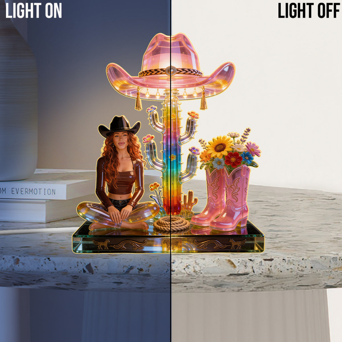 Rodeo Western Theme - Personalized Cowgirl Acrylic LED Night Light