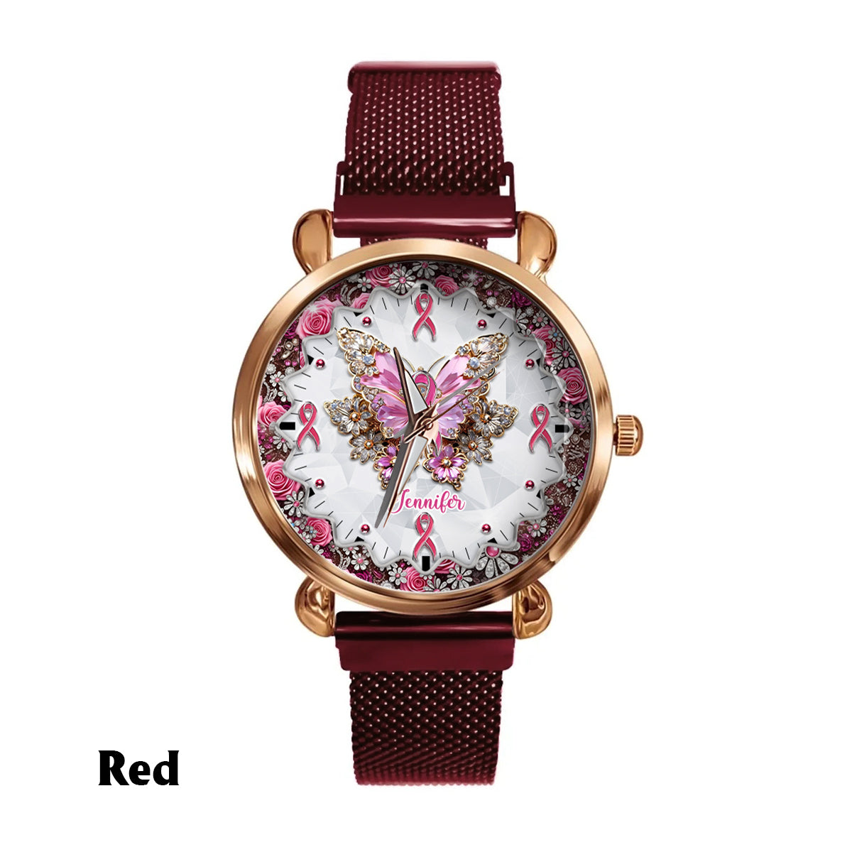 Foi, Espoir, Amour - Montre-bracelet personnalisée pour femmes, sensibilisation au cancer du sein