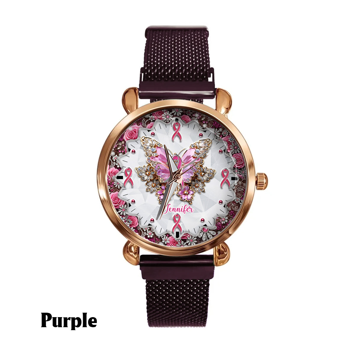 Foi, Espoir, Amour - Montre-bracelet personnalisée pour femmes, sensibilisation au cancer du sein