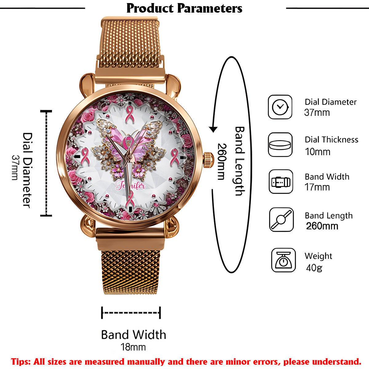 Foi, Espoir, Amour - Montre-bracelet personnalisée pour femmes, sensibilisation au cancer du sein