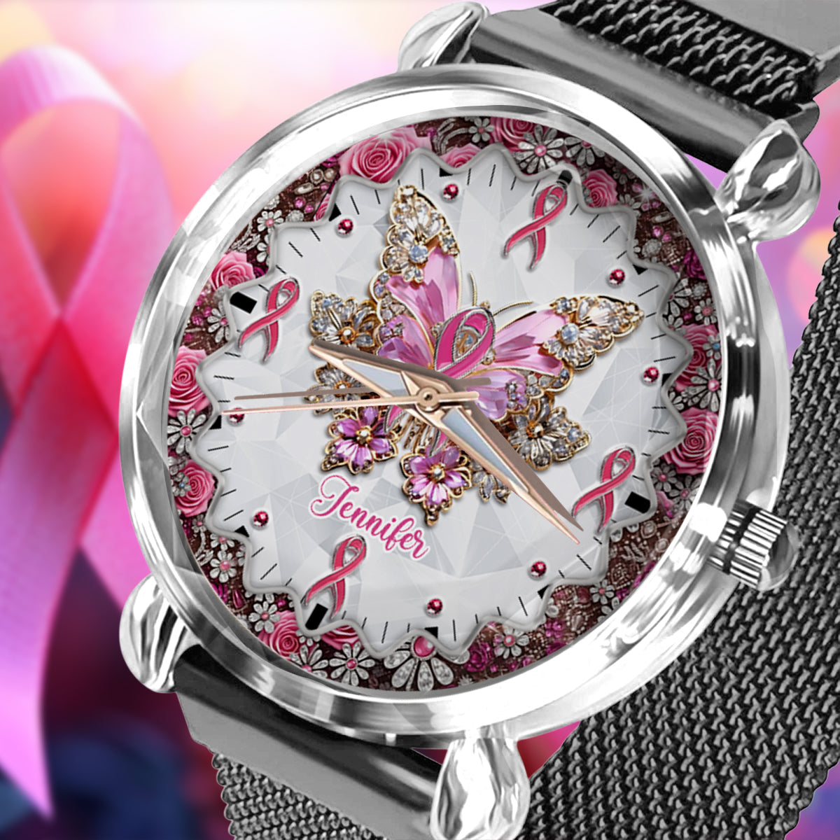 Foi, Espoir, Amour - Montre-bracelet personnalisée pour femmes, sensibilisation au cancer du sein