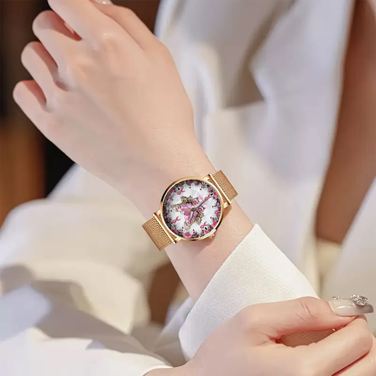 Foi, Espoir, Amour - Montre-bracelet personnalisée pour femmes, sensibilisation au cancer du sein