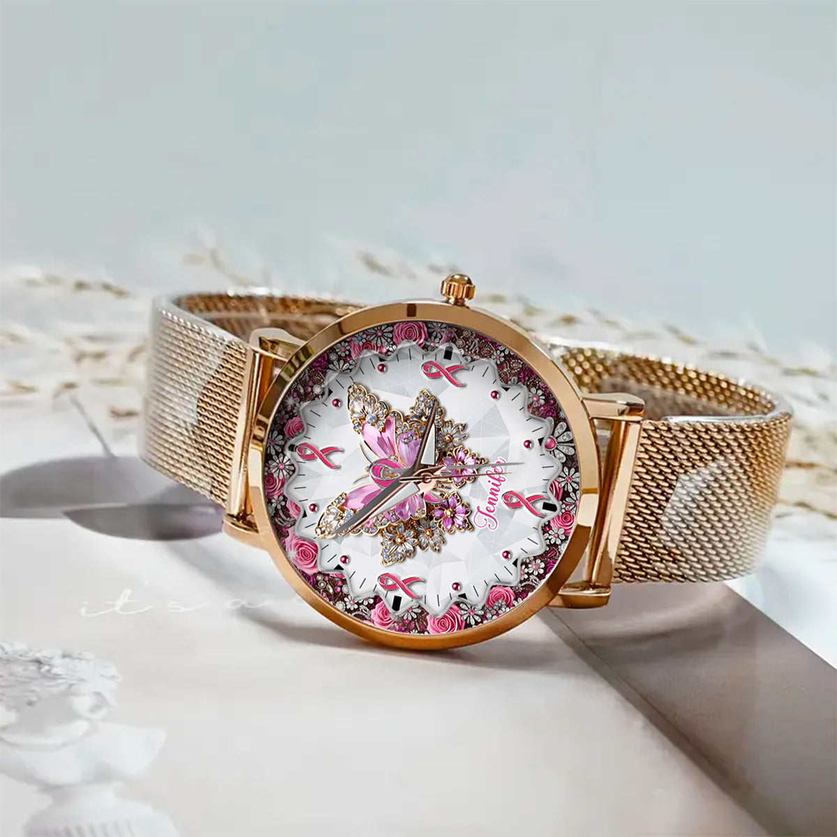 Foi, Espoir, Amour - Montre-bracelet personnalisée pour femmes, sensibilisation au cancer du sein