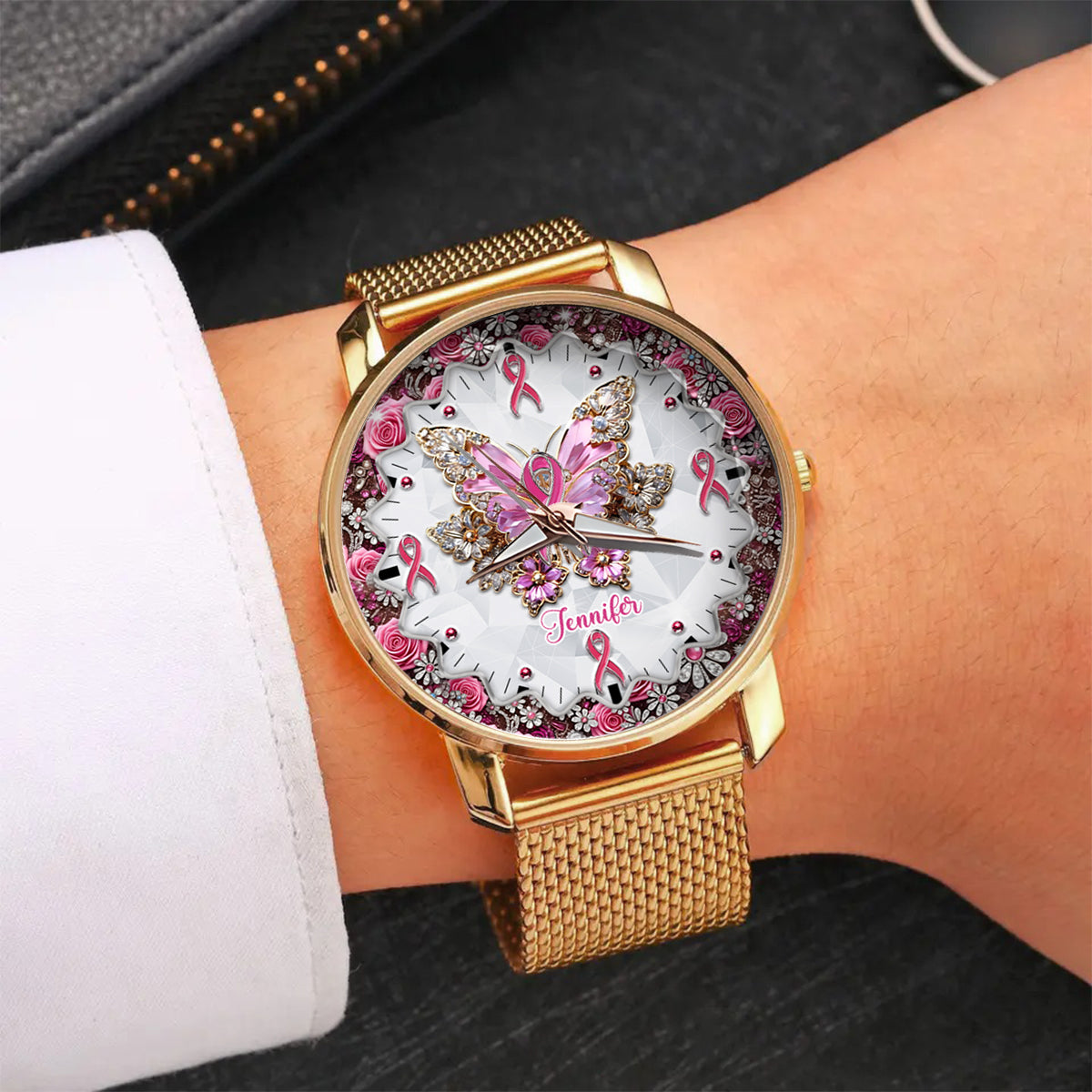 Foi, Espoir, Amour - Montre-bracelet personnalisée pour femmes, sensibilisation au cancer du sein