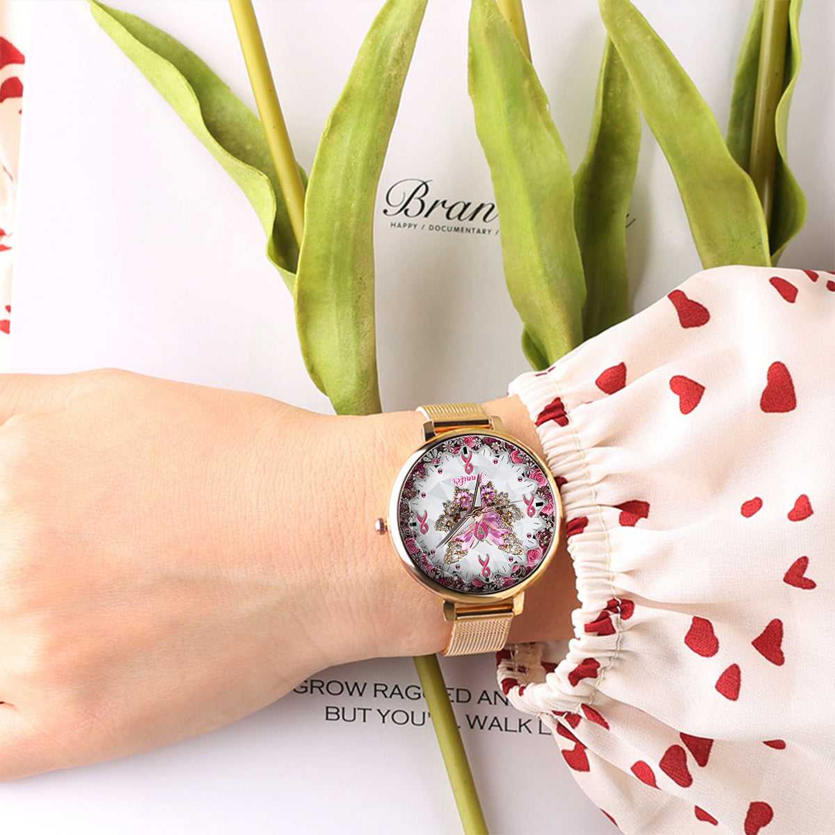 Foi, Espoir, Amour - Montre-bracelet personnalisée pour femmes, sensibilisation au cancer du sein