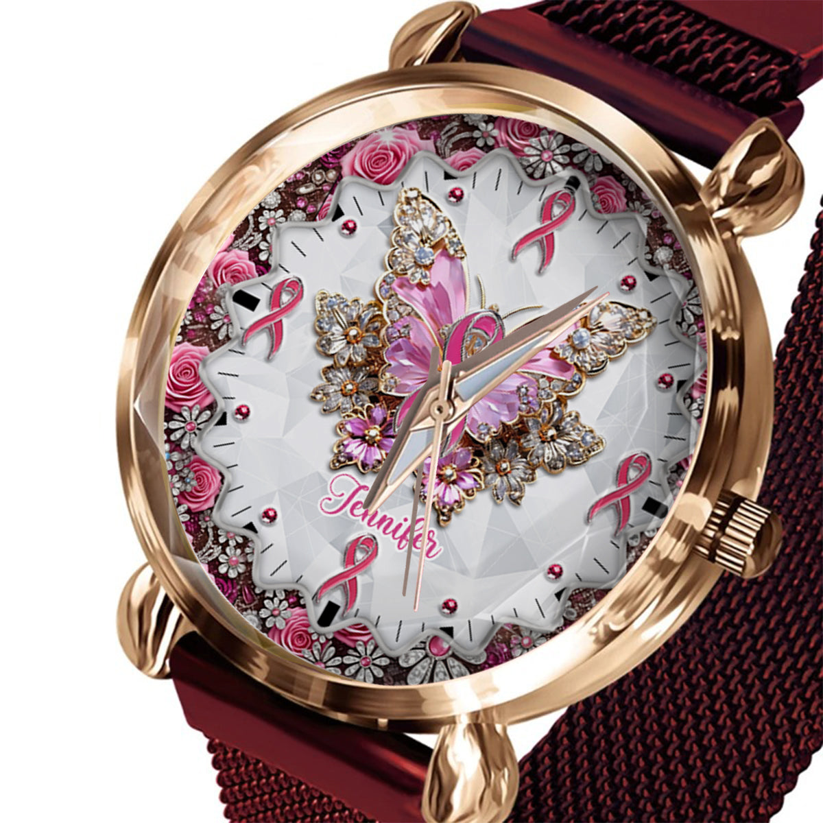 Foi, Espoir, Amour - Montre-bracelet personnalisée pour femmes, sensibilisation au cancer du sein