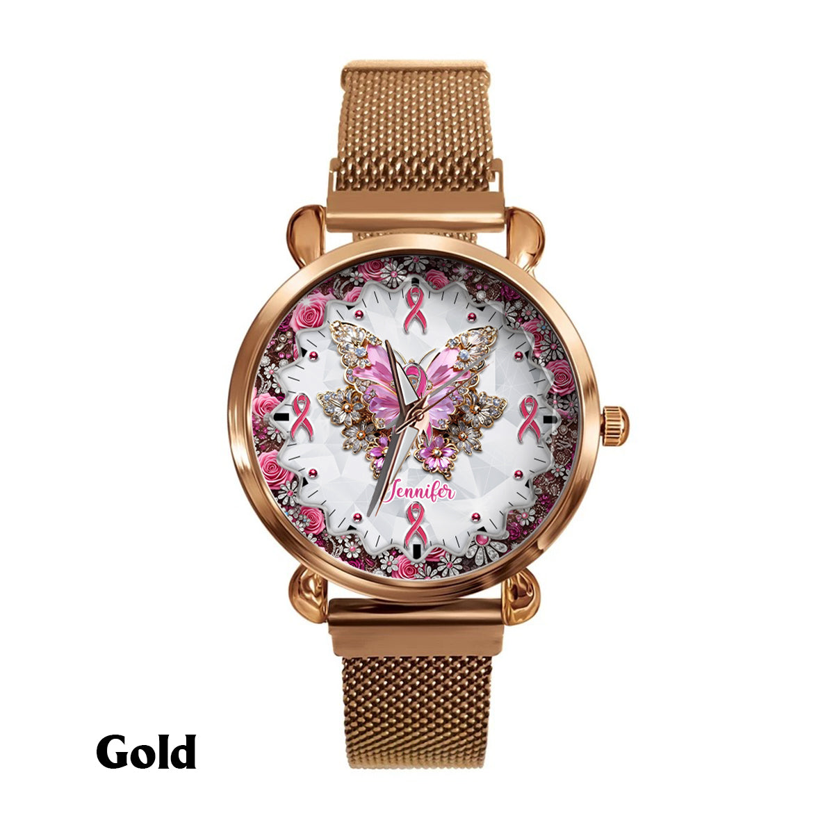 Foi, Espoir, Amour - Montre-bracelet personnalisée pour femmes, sensibilisation au cancer du sein