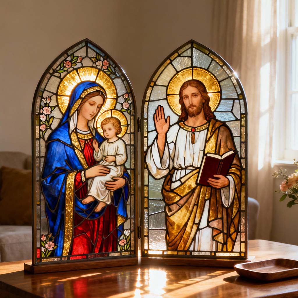 Vierge Marie et Jésus-Christ - Diptyque chrétien personnalisé en acrylique