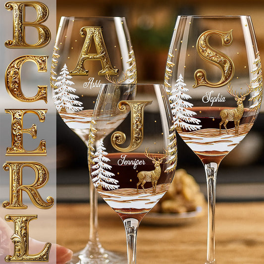 Merry Christmas - Personalized Family Wine Glass With Long Stem