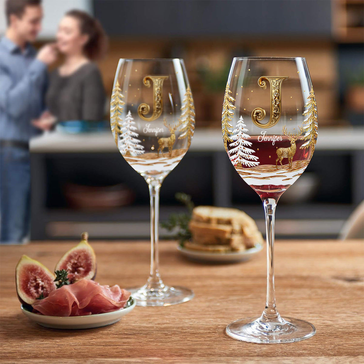 Joyeux Noël - Verre à vin familial personnalisé à longue tige