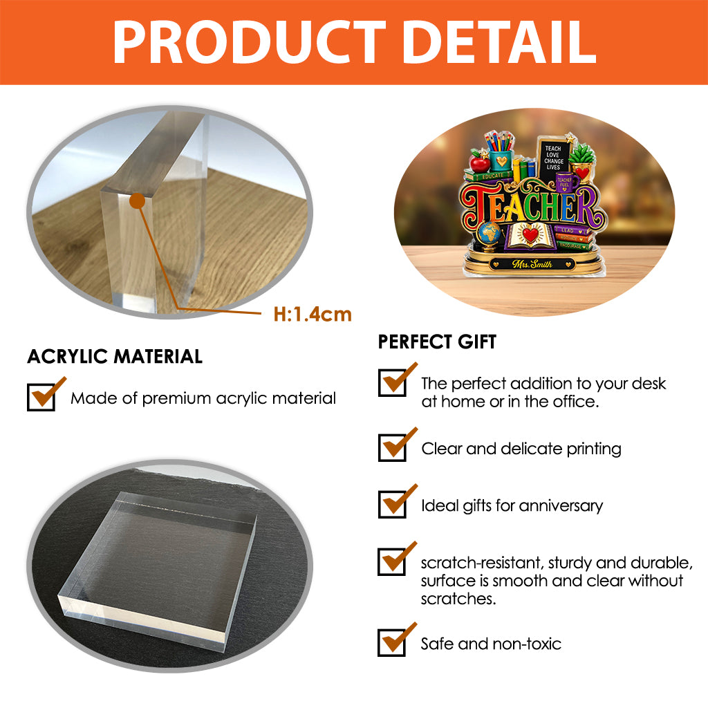 Back To School - Personalized Teacher Custom Shaped Acrylic Plaque
