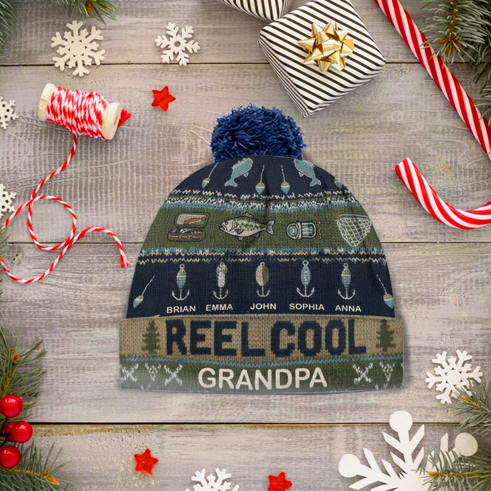Reel Cool Grandpa - Personalized Fishing Beanie Hat
