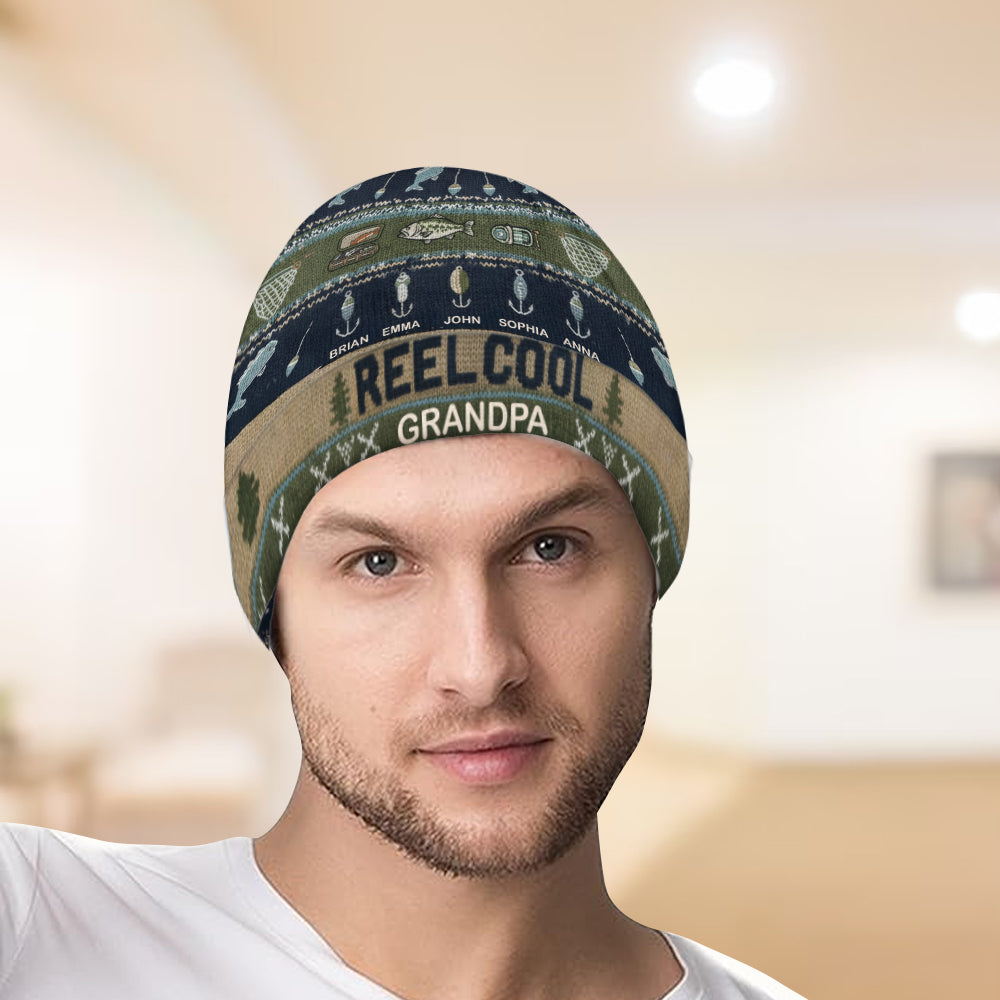 Reel Cool Grandpa - Personalized Fishing Beanie Hat