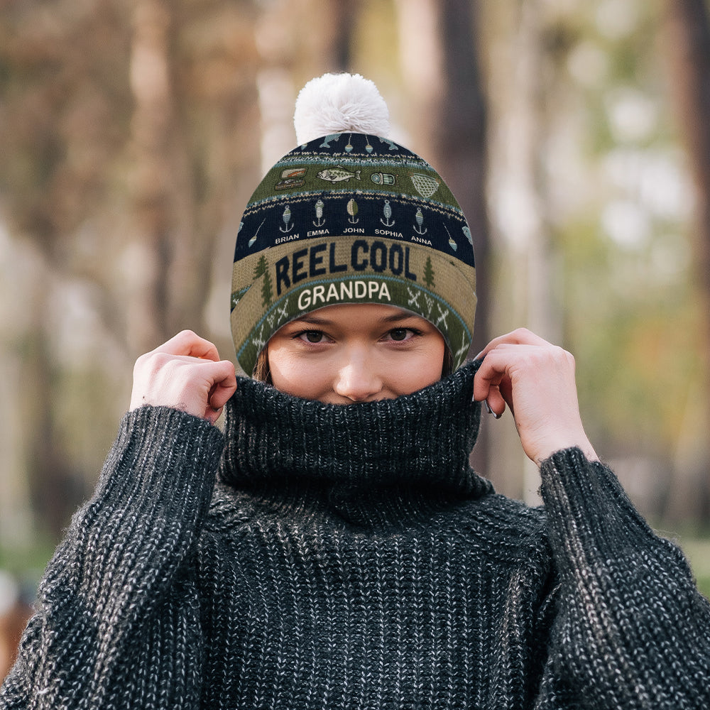 Reel Cool Grandpa - Personalized Fishing Beanie Hat