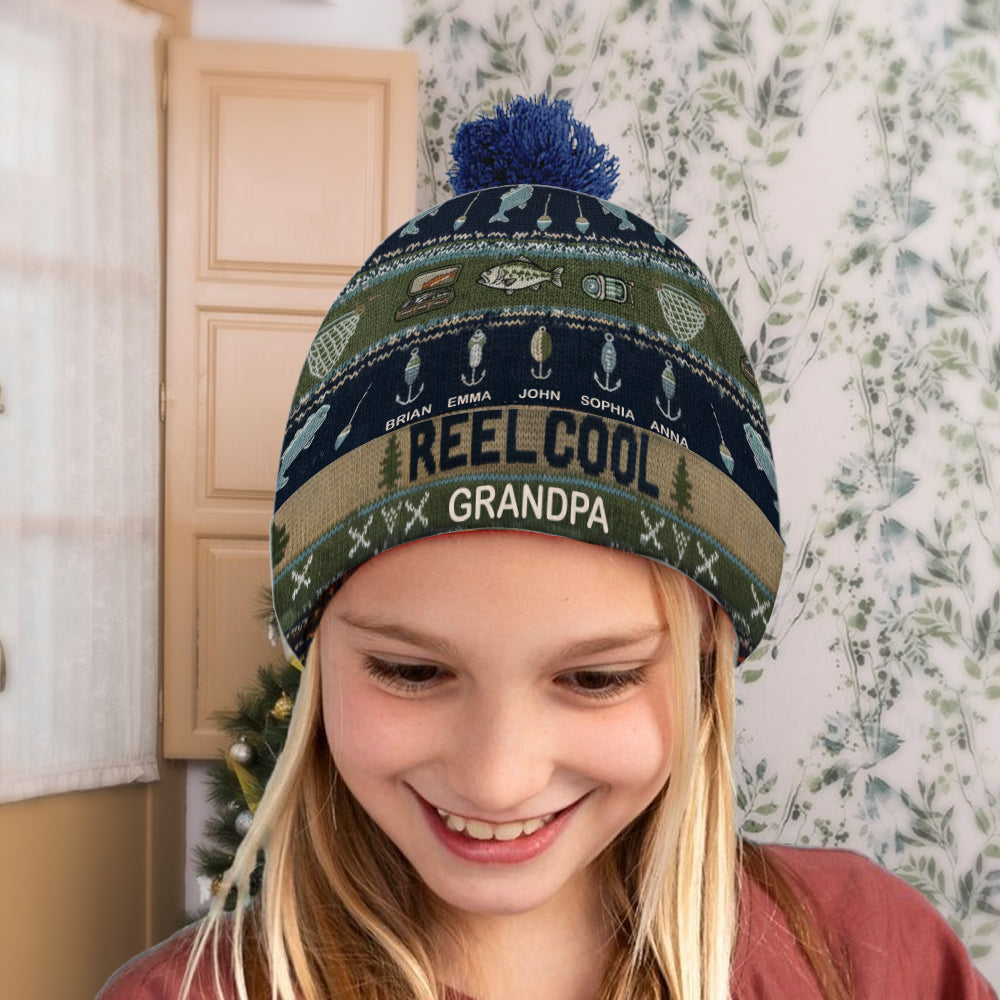 Reel Cool Grandpa - Personalized Fishing Beanie Hat