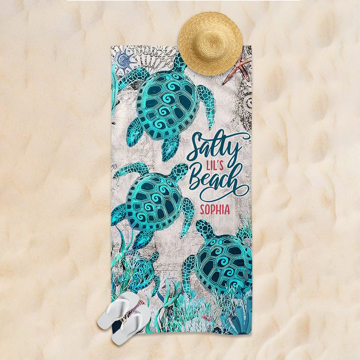 Salty Lil' Beach - Personalized Turtle Quick-dry Beach Towel/ Bath Towel