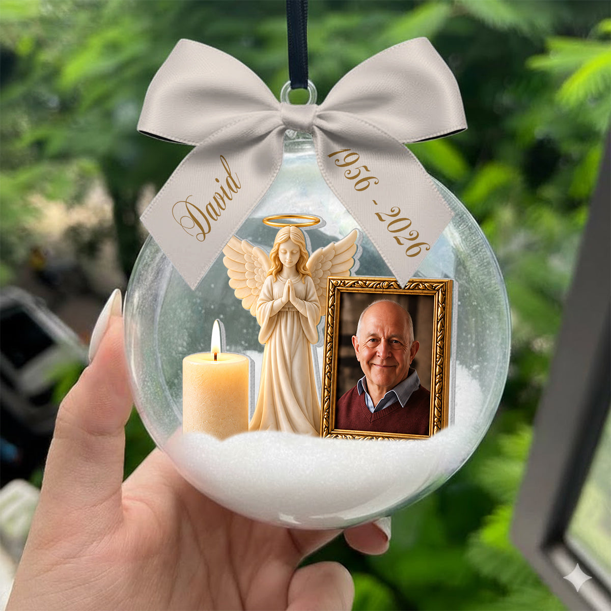 Ange Gardien - Ornement de Neige Mémorial Personnalisé avec Nœud