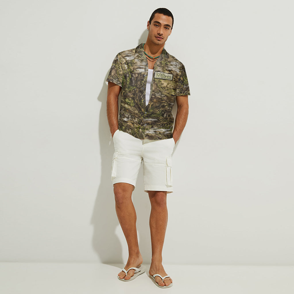 Chemise hawaïenne de pêche personnalisée à motif camouflage « Papa's Keepers »