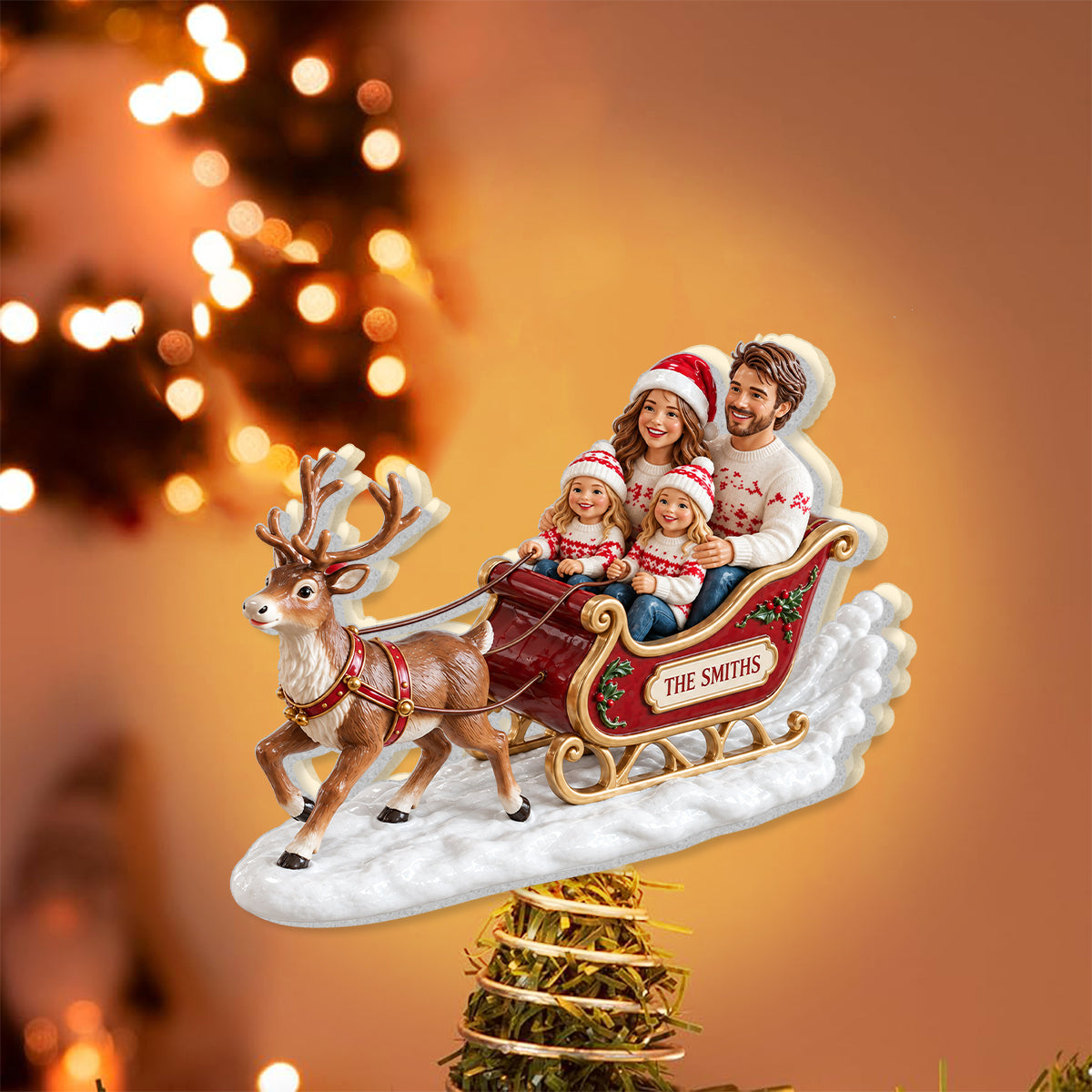 Dashing Through The Snow Christmas Family Gift - Personalized Family LED Light Tree Topper