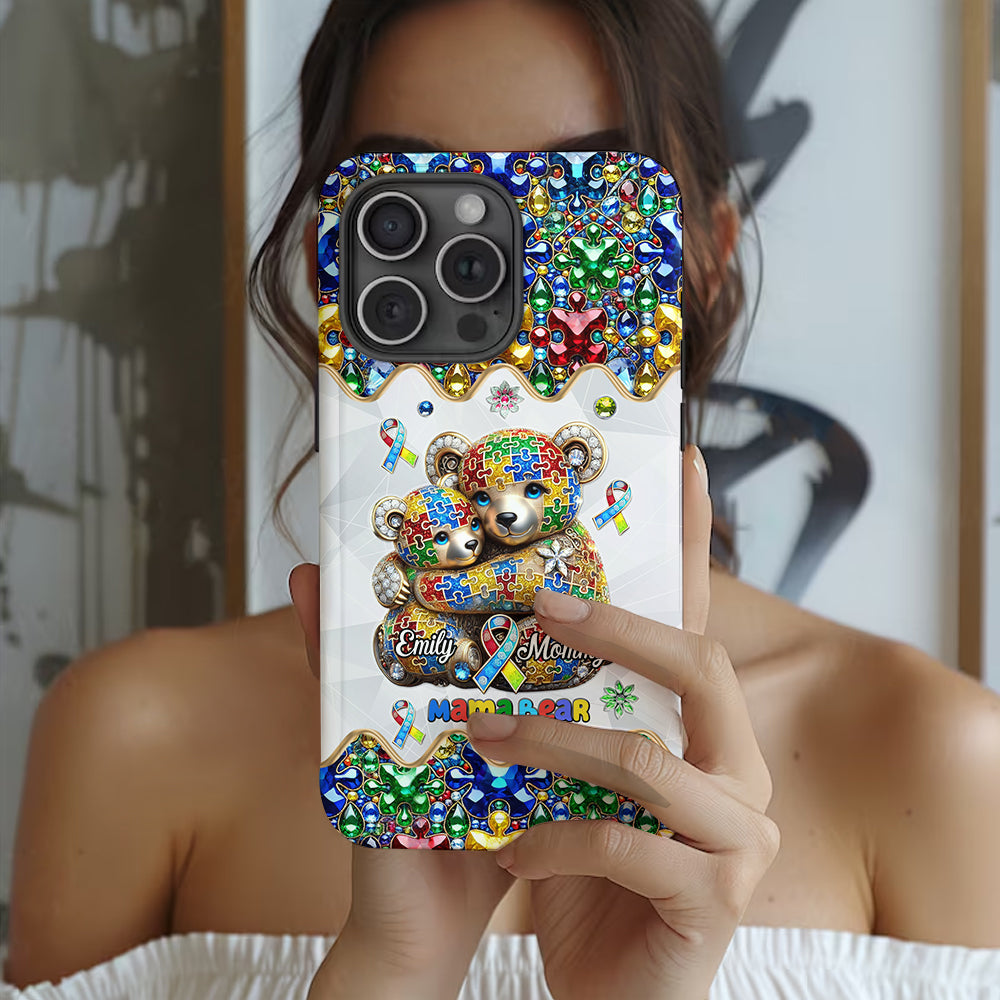 Coque de téléphone personnalisée « Maman Ours » pour la sensibilisation à l'autisme (avec impression intégrale)