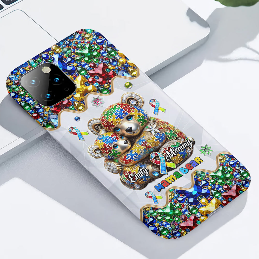 Coque de téléphone personnalisée « Maman Ours » pour la sensibilisation à l'autisme (avec impression intégrale)