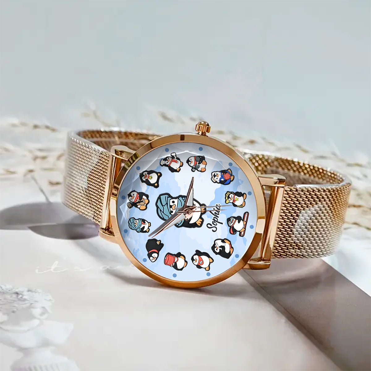 Montre-bracelet personnalisée pour femme « Juste une fille qui aime les pingouins »