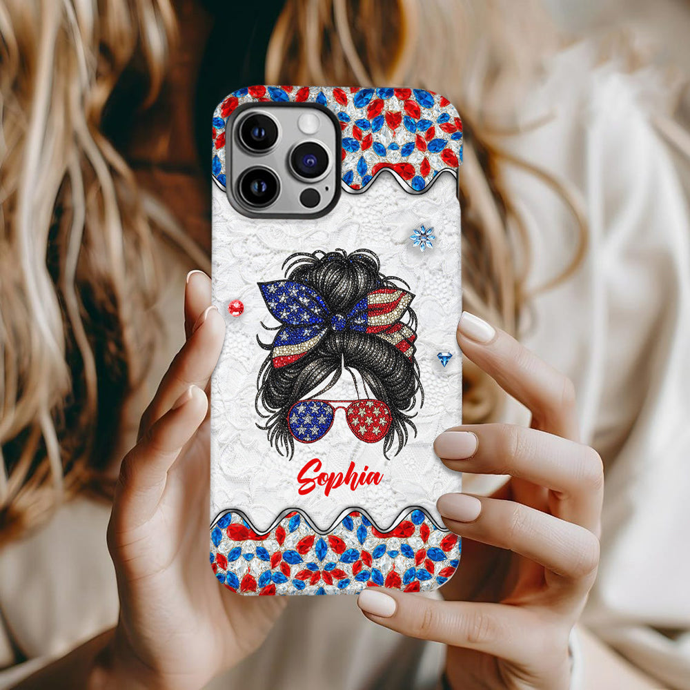 Coque de téléphone personnalisée « Fille au chignon décoiffé » (4 juillet) avec impression intégrale